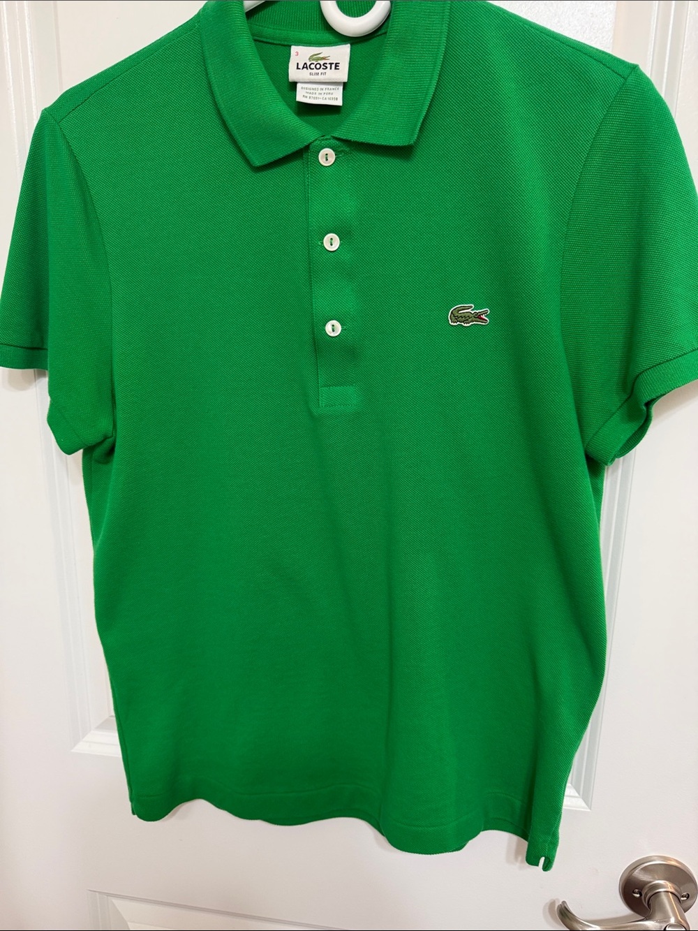 Lacoste Green Short-Sleeve Pique Polo with Embroidered Croc